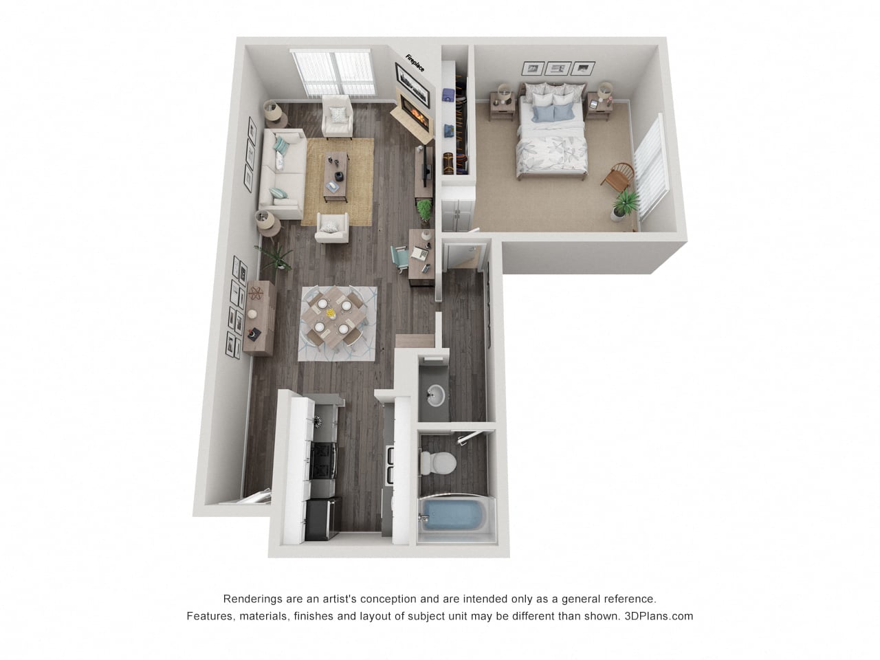Floor plan for 1 bed, 1 bath, 774 sqft